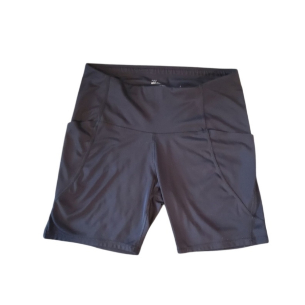 All In Motion Women Large Black Long Bike Shorts High Waist Yoga Running Pockets